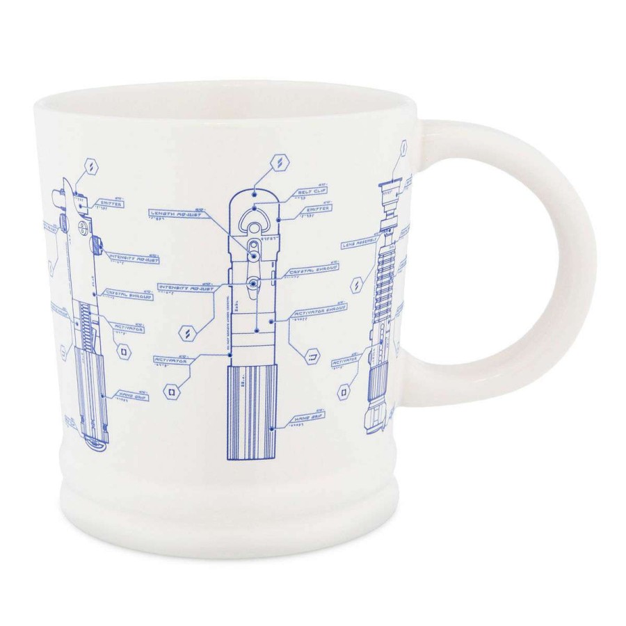 Mugs * | Disney Coffee Mug Star Wars Lightsaber Blueprint White