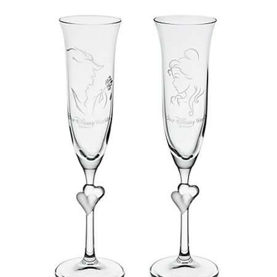 Glassware * | Disney Glass Flute Set Personalizable Beauty And The Beast Glass By Arribas — 2-Pc.