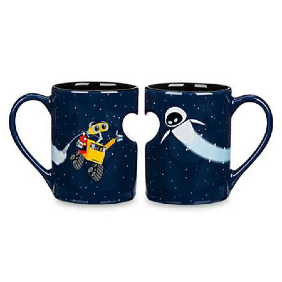 Mugs * | Disney Coffee Cup Mug Set Wall-E And Eve Heart