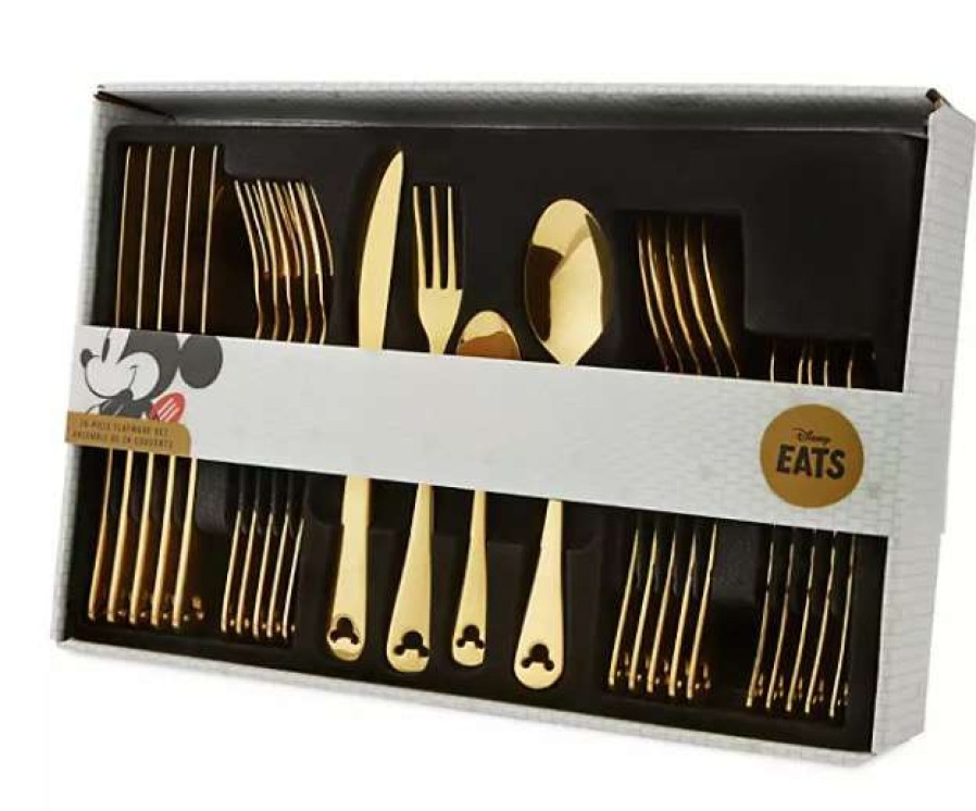 Accessories * | Disney Flatware Set Mickey Mouse Icon 24 Pc Gold