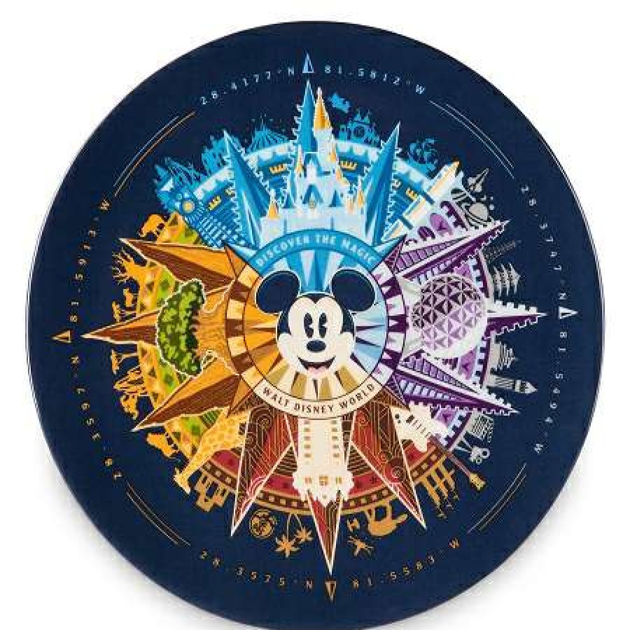 Glassware * | Disney Dessert Plate Mickey Mouse Compass Four Parks