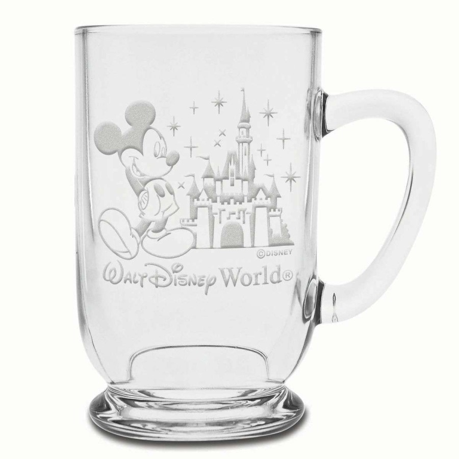 Mugs * | Disney Arribas Glass Mug Mickey And Castle Personalizable 16Oz