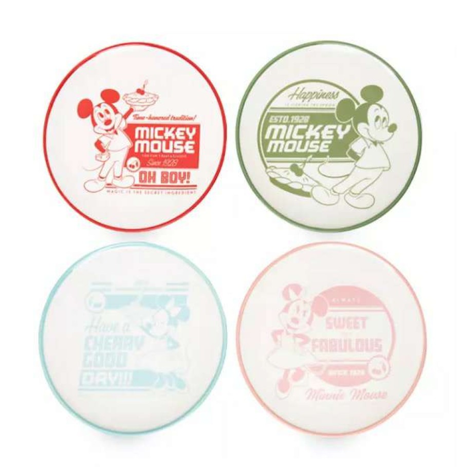 Glassware * | Disney Cake Plate Set Mickey And Minnie Mouse Retro