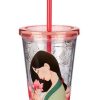 Plasticware * | Disney Tumbler With Straw Mulan Pink & Gold Floral