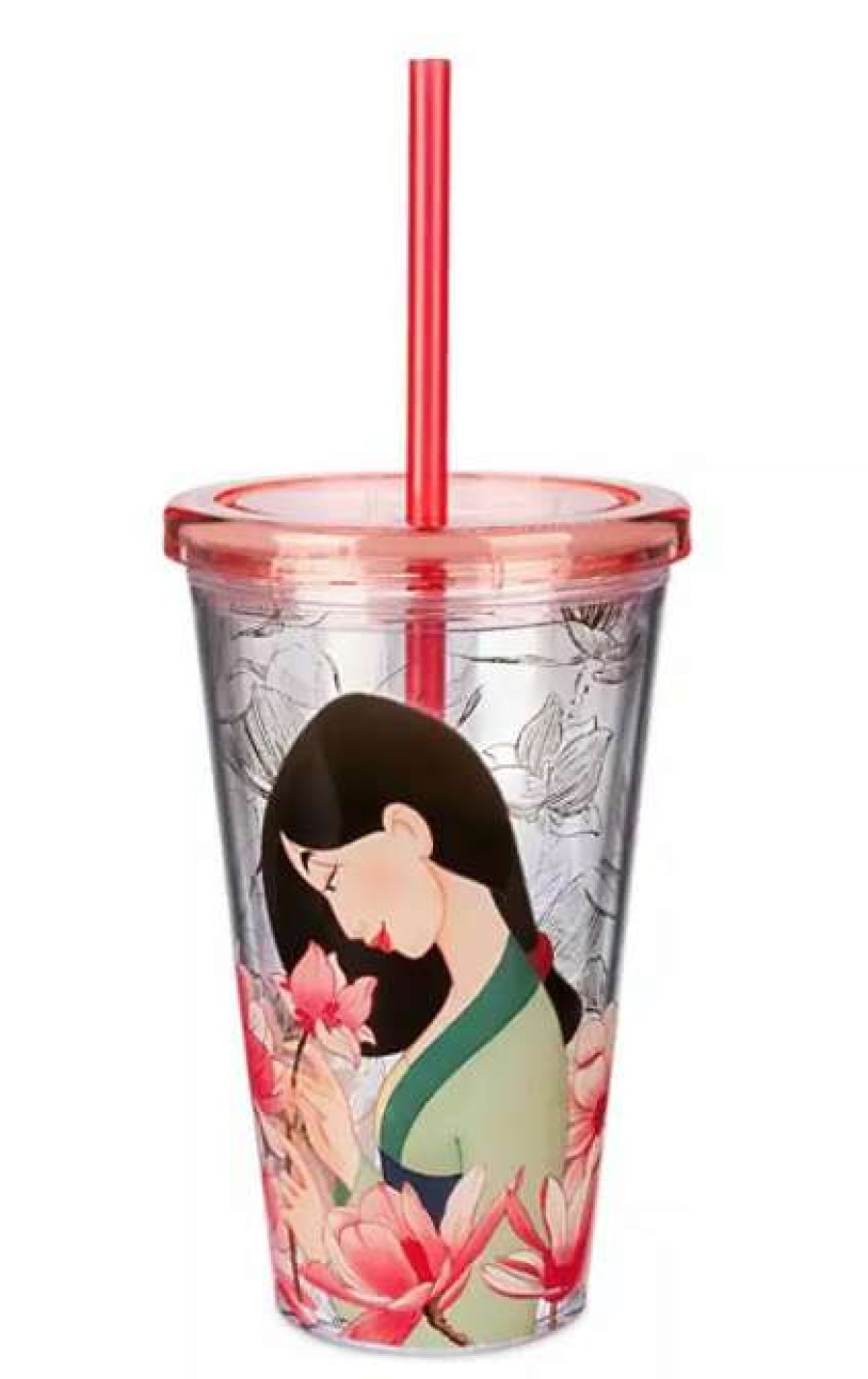 Plasticware * | Disney Tumbler With Straw Mulan Pink & Gold Floral