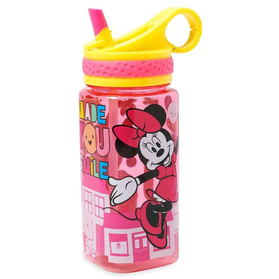 Plasticware * | Disney Water Bottle Minnie Mouse With Built-In Straw